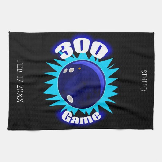 Personalisiert 300 Game Blues Bowling Handtuch (Horizontal)