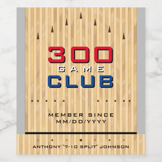 Personalisiert 300 Game Club Moderner Bowling Trop Weinetikett (Einzelnes Label)