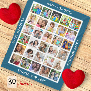 Personalisiert 30 Fotocollage Familienname Blau Fleecedecke