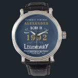 Personalisiert 30. Geburtstag 1992 Vintages blaues Armbanduhr<br><div class="desc">Eine personalisierte,  einzigartige Uhr für diesen Geburtstag. Fügen Sie diesem Vintagen Retro-Design den Namen für ein individuelles Geburtstagsgeschenk hinzu. Bearbeiten Sie den Namen und das Jahr einfach mit der Vorlage. Ein wunderbares Geschenk zum Geburtstag. Mehr Geschenke und Party-Vorräte für dieses Party-Fest mit dem "Legendary"-Design im Laden verfügbar.</div>