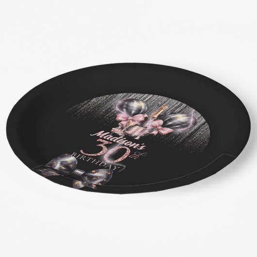 Personalisiert 30. Geburtstag Luxus Champagner Pappteller (Schrägansicht)