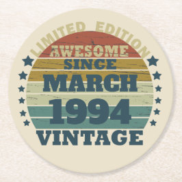 Personalisiert 30 Vintag 30. Geburtstag Party Runder Pappuntersetzer