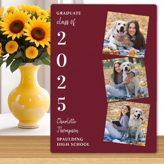 Personalisiert 3 Foto Burgundy Abschluss Fotoplatte