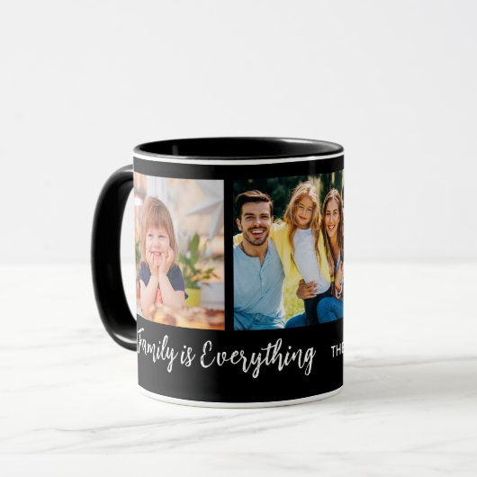 Personalisiert 3 Foto Collage Family Quote Black Tasse (Vorderseite Links)
