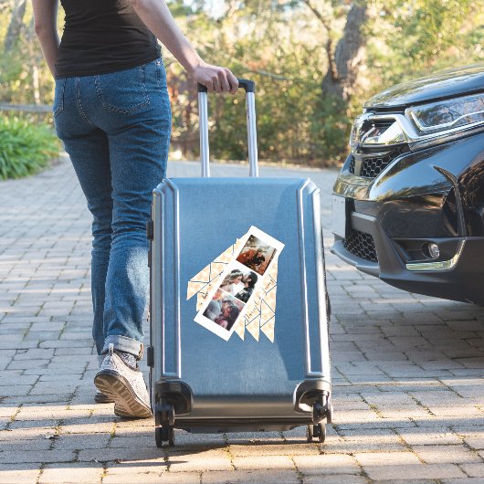 Personalisiert 3 Foto Collage Rose Gold Marmorgesc Aufkleber (Koffer Insitu)