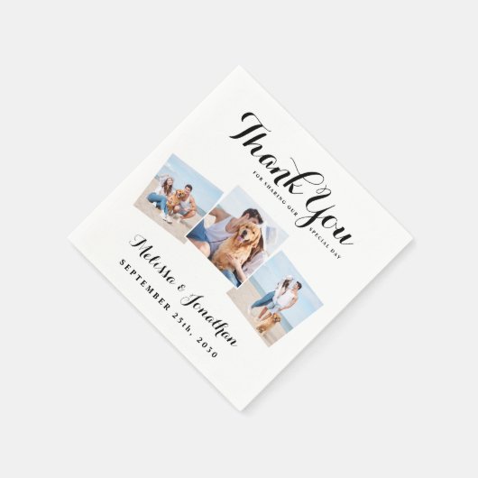 Personalisiert 3 Foto Einzigartige Hochzeit Serviette (Ecke)