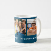 Personalisiert 3 Foto Familienname Zitat blau Kaffeetasse (VorderseiteRechts)