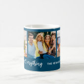 Personalisiert 3 Foto Familienname Zitat blau Kaffeetasse (Mittel)
