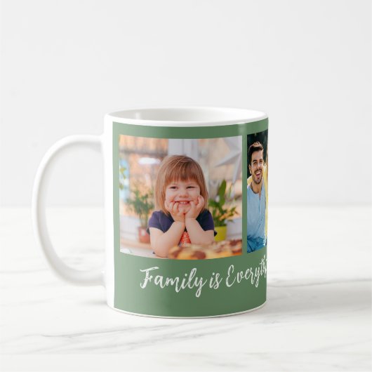 Personalisiert 3 Foto Familienname Zitat Grün Kaffeetasse (Links)