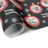 Personalisiert 3 Foto Hunde Hund Happy Howlidays Geschenkpapier (Rolleneckpunkt)