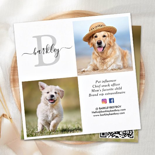 Personalisiert 3 Foto Social Media QR-Code Quadratische Visitenkarte