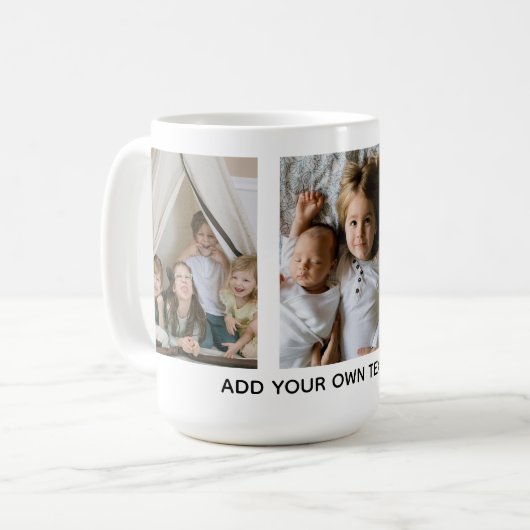 Personalisiert 3 Foto und Text Kaffeetasse (Vorderseite Links)