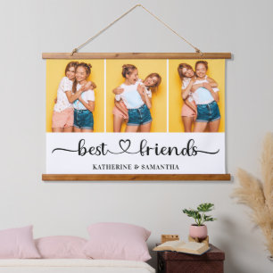 Personalisiert 3 FotoCollage Beste Freunde für imm Wandteppich Mit Holzrahmen