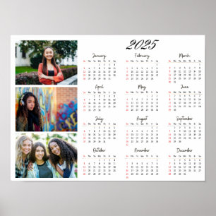 Personalisiert 3 Fotocollage Family 2025 Kalender Poster