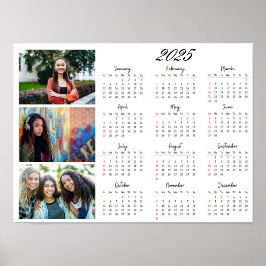 Personalisiert 3 Fotocollage Family 2025 Kalender Poster (Vorne)