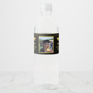 Personalisiert 3 Fotos Abschluss Schwarz und Glod Wasserflaschenetikett