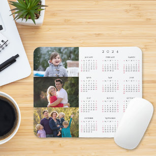 Personalisiert 3 Fotosammlungsreihe 2024 Kalender Mousepad