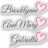 Personalisiert 3 Namen Text Pink Kalligraphie Herz Aufkleber (Vorderseite)