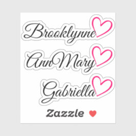 Personalisiert 3 Namen Text Pink Kalligraphie Herz Aufkleber