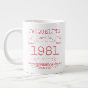 Personalisiert 40. Geburtstag 1981 Rosa Vintag Jumbo-Tasse