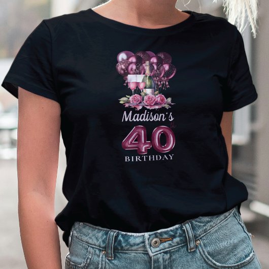 Personalisiert 40. Geburtstag Luxus Wein & Balloon T-Shirt