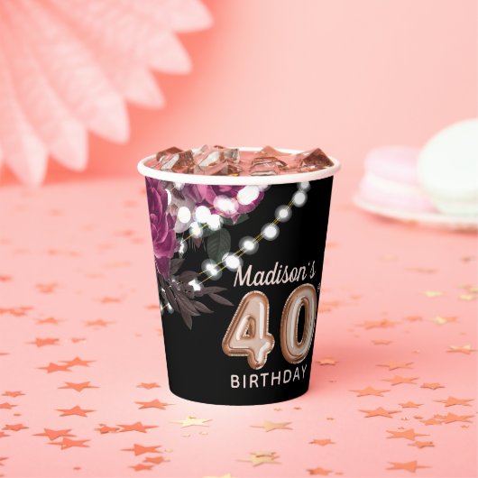 Personalisiert 40. Geburtstag Rose Weinkultur Pappbecher (Insitu)