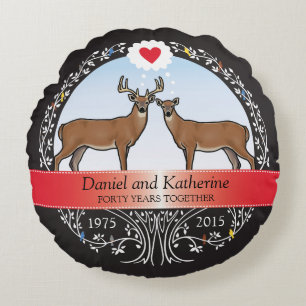 Personalisiert 40. Hochzeitstag, Buck & Doe Rundes Kissen