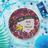 Personalisiert 40 Jahre alt, Ruby Floral Birds Pappteller (Party)