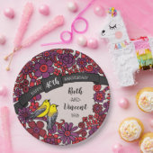 Personalisiert 40 Jahre alt, Ruby Floral Birds Pappteller (Party)