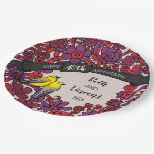 Personalisiert 40 Jahre alt, Ruby Floral Birds Pappteller (Schrägansicht)