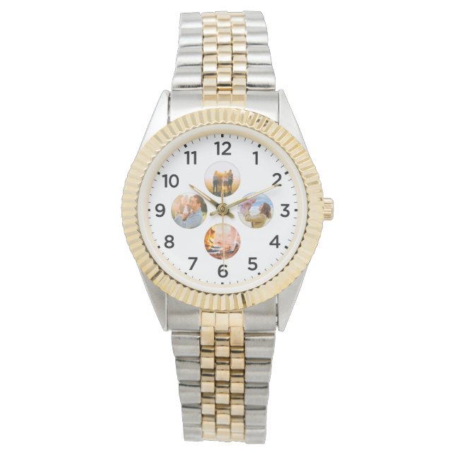 Personalisiert 4 Circle Foto Inlay Gold Watch Armbanduhr (Vorderseite)
