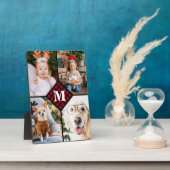 Personalisiert 4 Collage Red Kariert Monogram Fotoplatte (Seite)