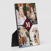 Personalisiert 4 Collage Red Kariert Monogram Fotoplatte (Seite)
