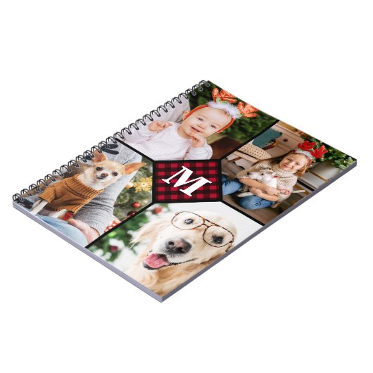 Personalisiert 4 Collage Red Kariert Monogram Notizblock (Linke Seite)