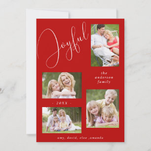 Personalisiert 4 Foto Chic Script Joyful Red Feiertagskarte