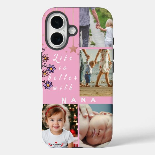Personalisiert 4 Foto Collage Life is better Nana Case-Mate iPhone Hülle (Rückseite)