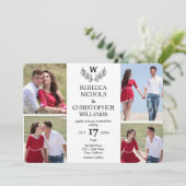 Personalisiert 4 Foto Laurel Mit Monogramm Hochzei Einladung (Stehend Vorderseite)