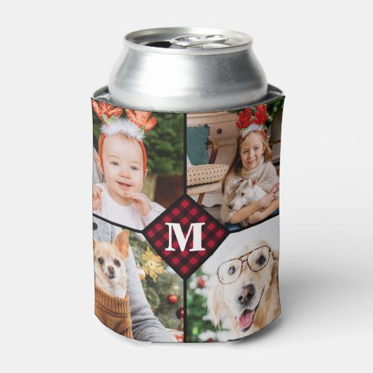 Personalisiert 4 Foto Monogramm Rotes Buffalo Kari Dosenkühler (Kanne Vorderseite)