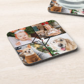 Personalisiert 4 Foto Monogramm Rotes Buffalo Kari Getränkeuntersetzer (Linke Seite)