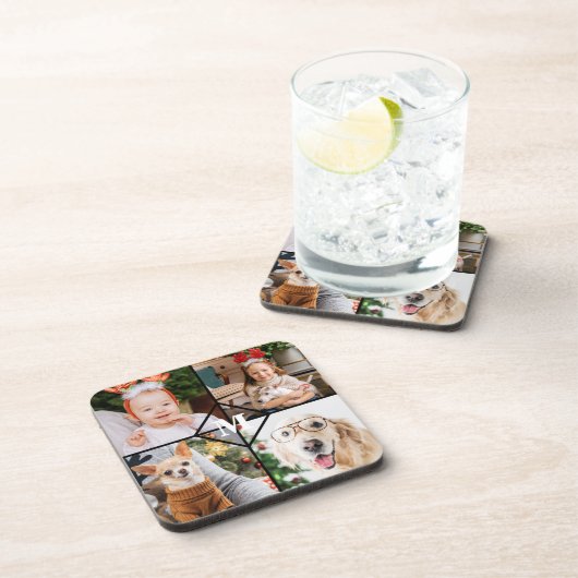 Personalisiert 4 Foto Monogramm Rotes Buffalo Kari Getränkeuntersetzer (Rechte Seite)