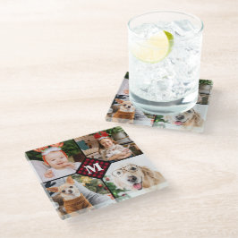 Personalisiert 4 Foto Monogramm Rotes Buffalo Kari Glasuntersetzer