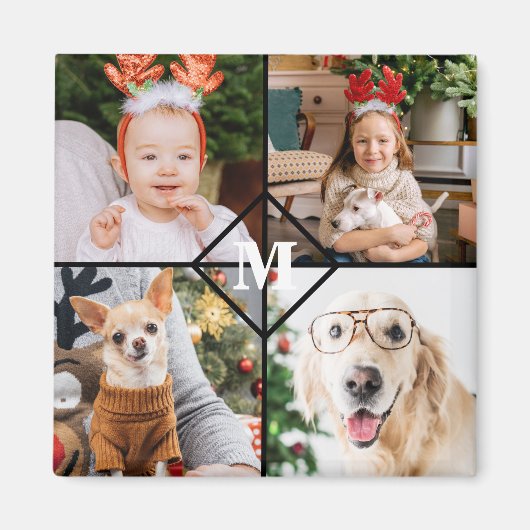 Personalisiert 4 Foto Monogramm Rotes Buffalo Kari Magnet (Vorne)