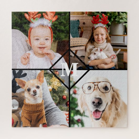 Personalisiert 4 Foto Monogramm Rotes Buffalo Kari Puzzle (Vertikal)