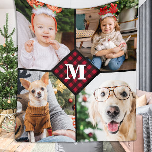 Personalisiert 4 Foto Rotes Buffalo Kariert Monogr Fleecedecke