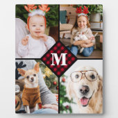 Personalisiert 4 Foto Rotes Buffalo Kariert Monogr Fotoplatte (Vorderseite)