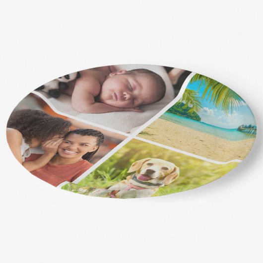 Personalisiert 4 FotoCollage Custom Pappteller (Schrägansicht)