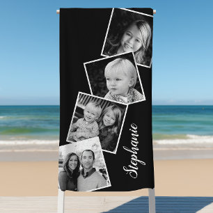 Personalisiert 4 Fotocollage Film Streifen schwarz Strandtuch