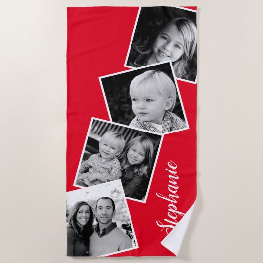Personalisiert 4 Fotolack Filmstreifen rot Strandtuch (Vorderseite)