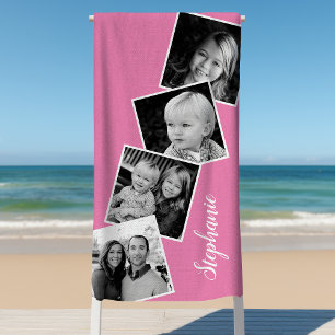 Personalisiert 4 Fotomontage Filmstreifen Rosa Strandtuch