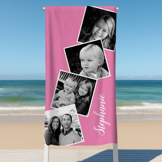 Personalisiert 4 Fotomontage Filmstreifen Rosa Strandtuch